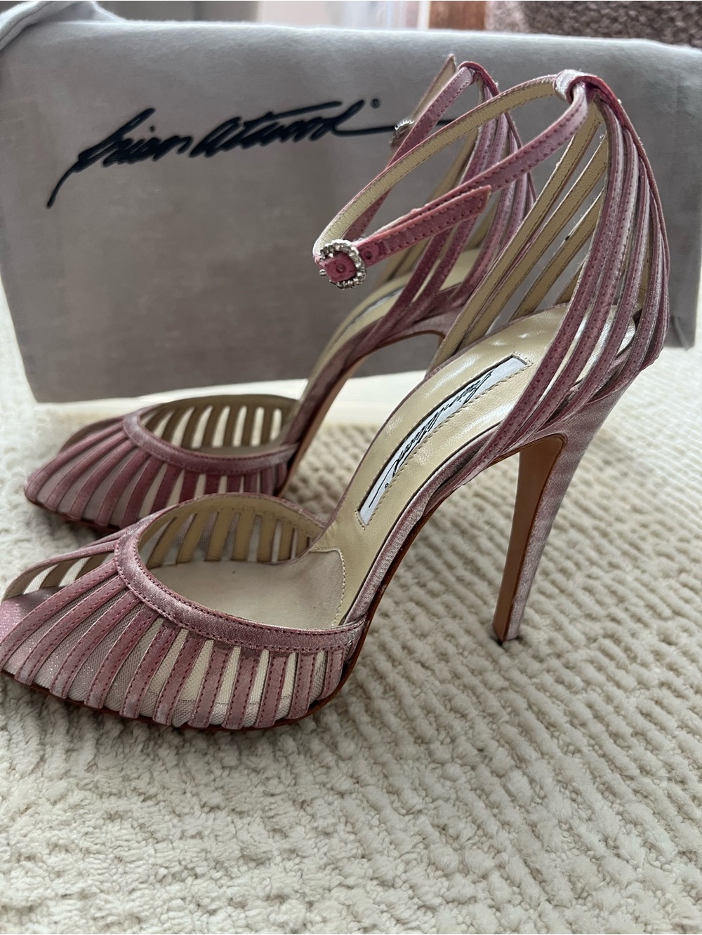 Brian Atwood Rare Pink Metallic Strappy Stiletto Sandals - Picture 12 of 12